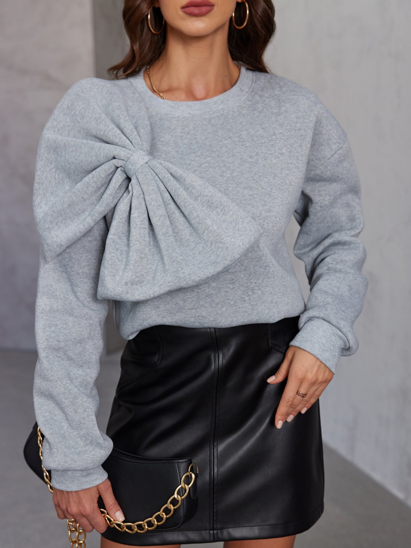 Elegante maglione da donna in maglia con fiocco - Pullover morbido a maniche lunghe
