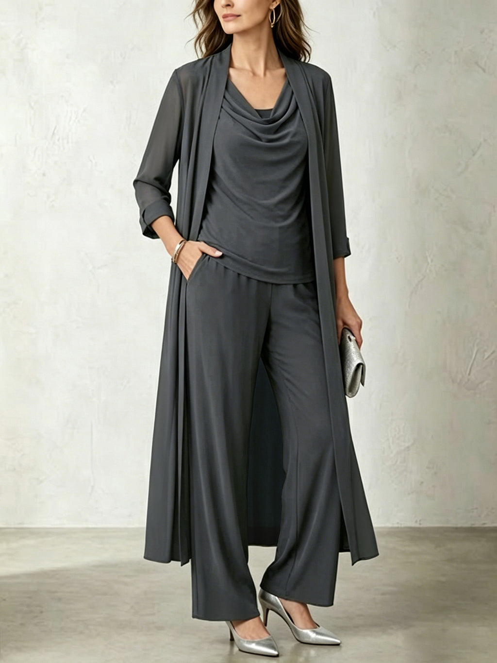 Set donna 3 pezzi con cardigan lungo e pantaloni