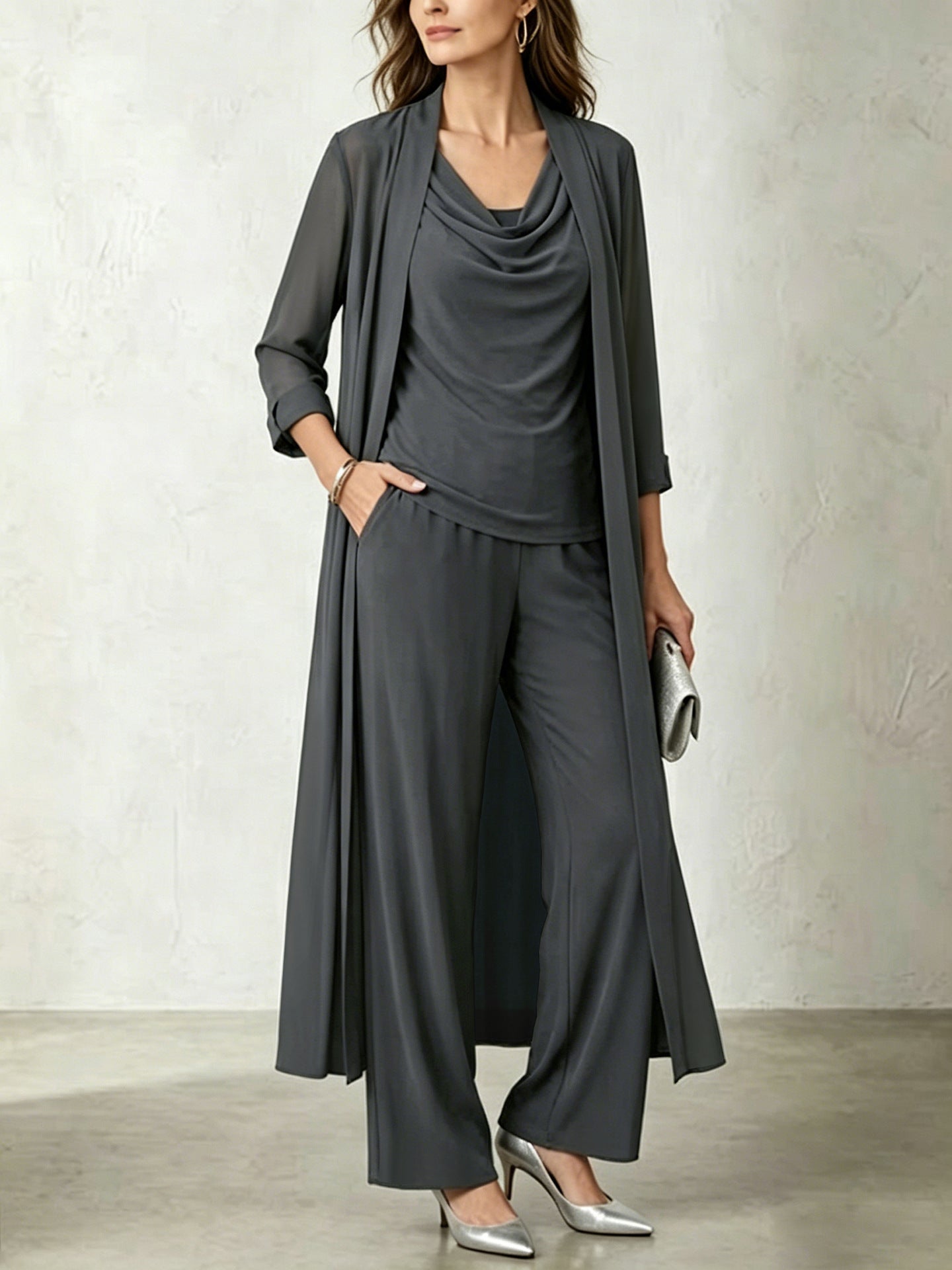 Set donna 3 pezzi con cardigan lungo e pantaloni