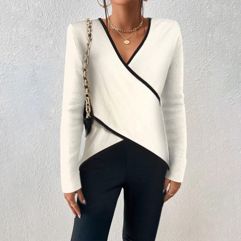 Maglione incrociato da donna con finiture a contrasto