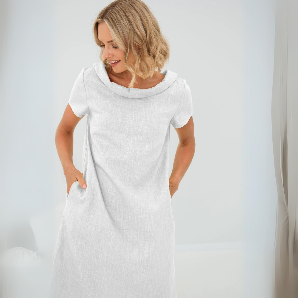 Abito morbido in lino da donna con tasche – Vestito casual estivo fluido