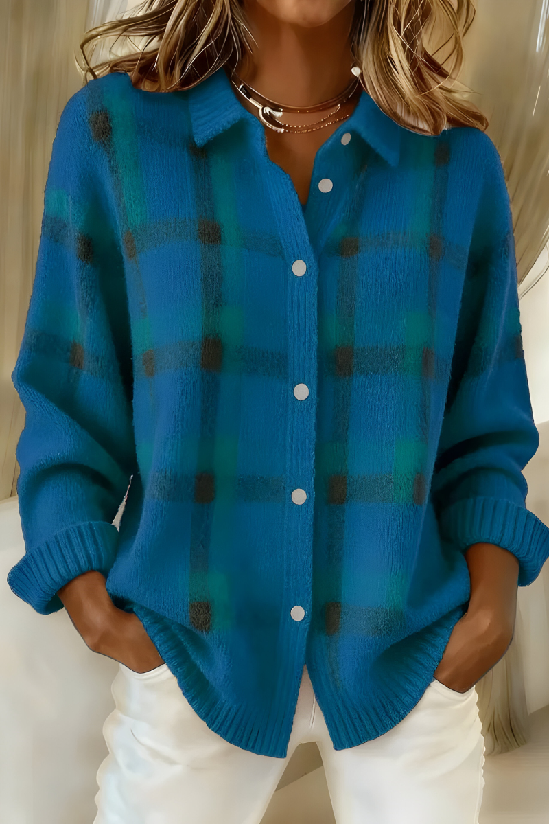 Cardigan morbido a quadri da donna - maglia elegante e comoda