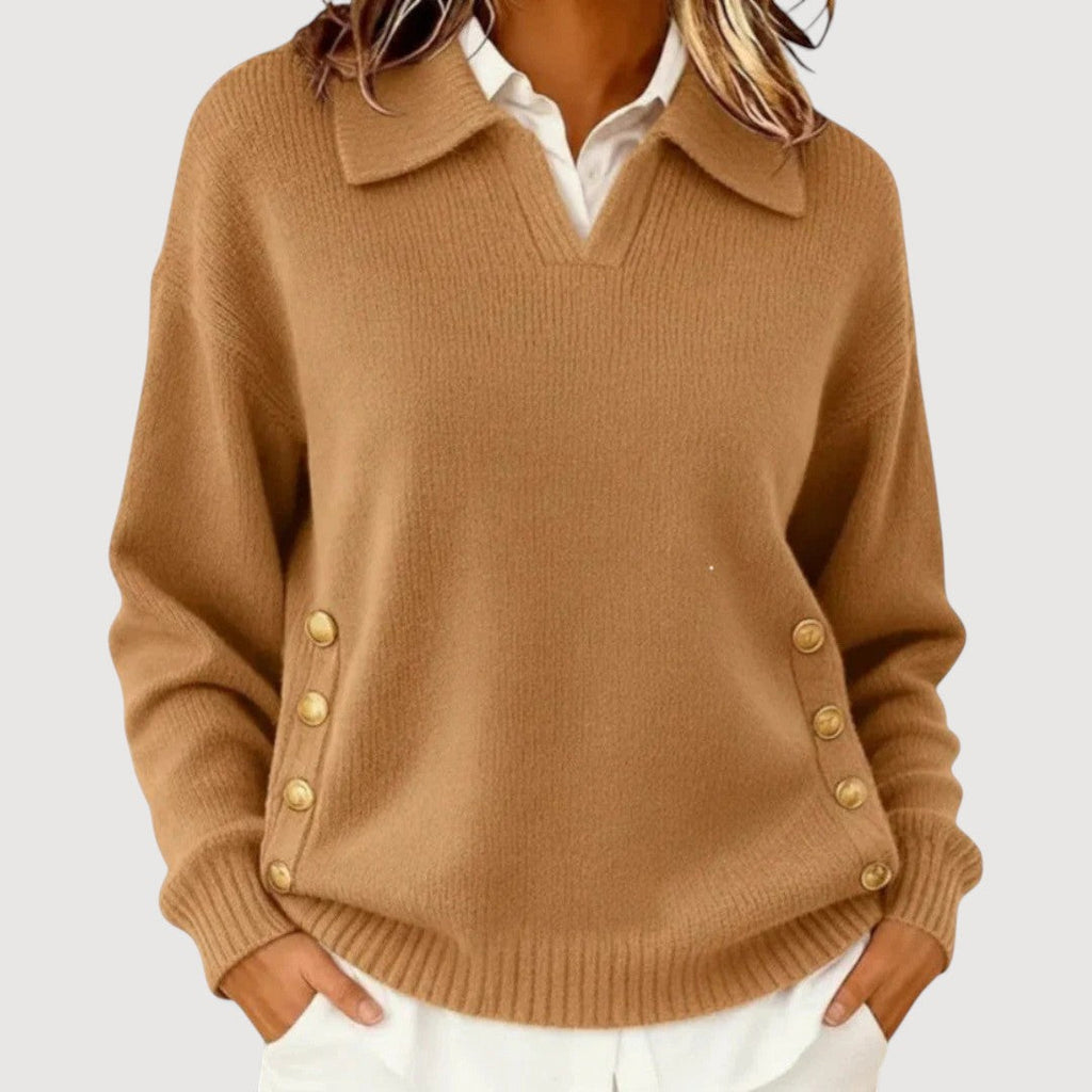 Maglione da donna a maniche lunghe – Collo elegante e bottoni classici