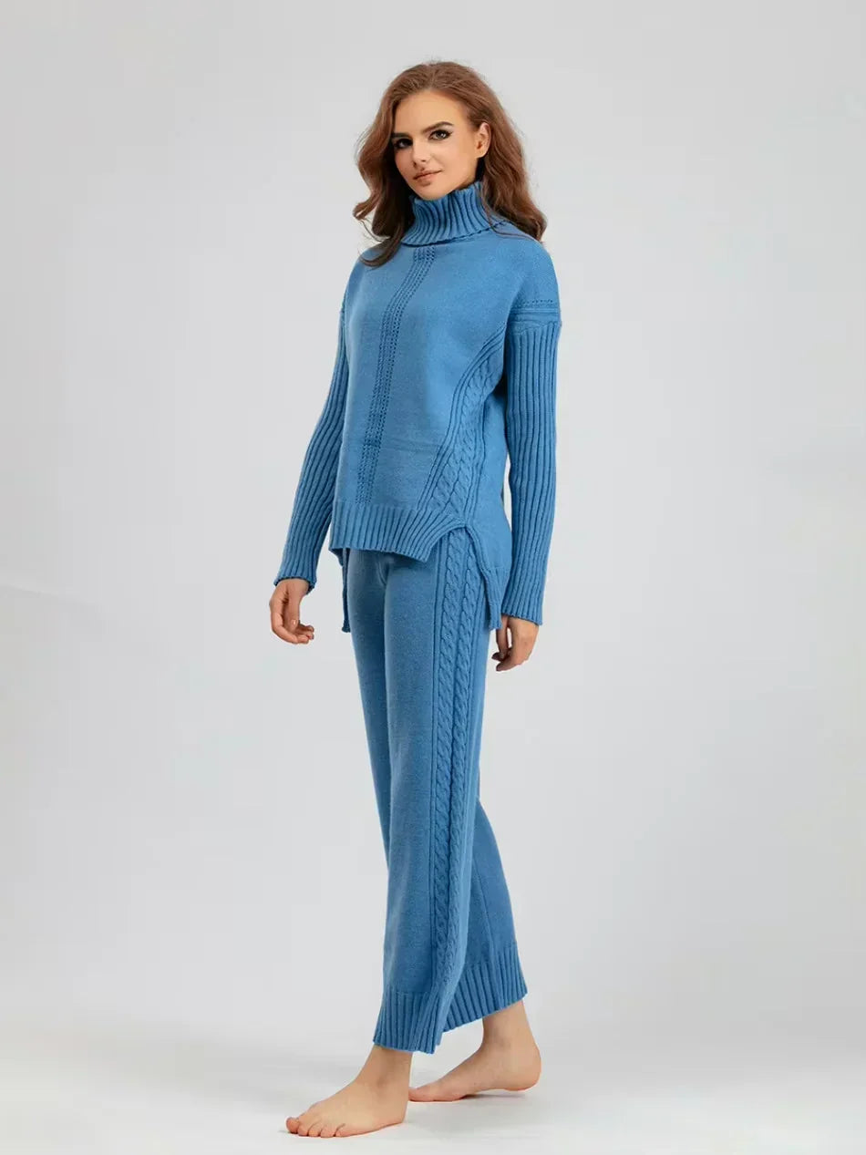 Conjunto de mujer con jersey de cuello alto y pantalones anchos - Elegante y cómodo