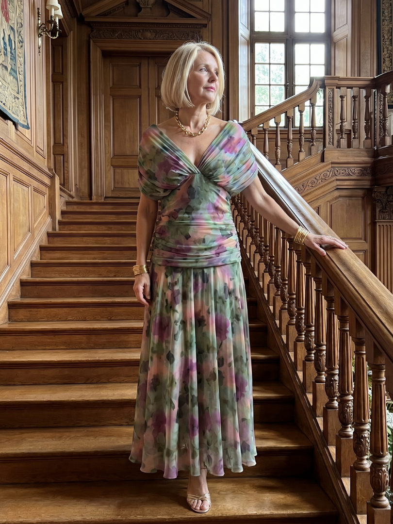 Abito midi da donna con spalle scoperte - Fluido e romantico