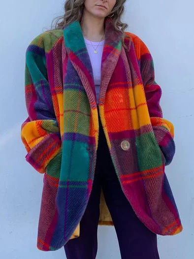 Cappotto oversize a quadri multicolori da donna – Giacca invernale dalla vestibilità comoda