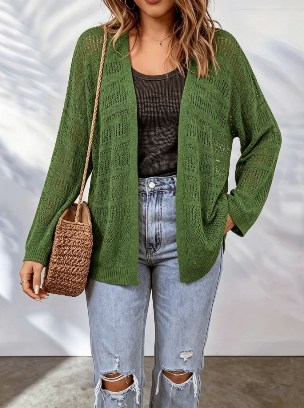 Cardigan donna traforato in maglia leggera