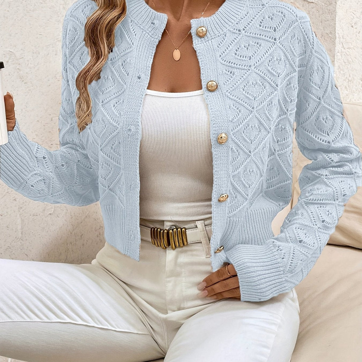 Cardigan donna traforato con bottoni - Elegante e leggero