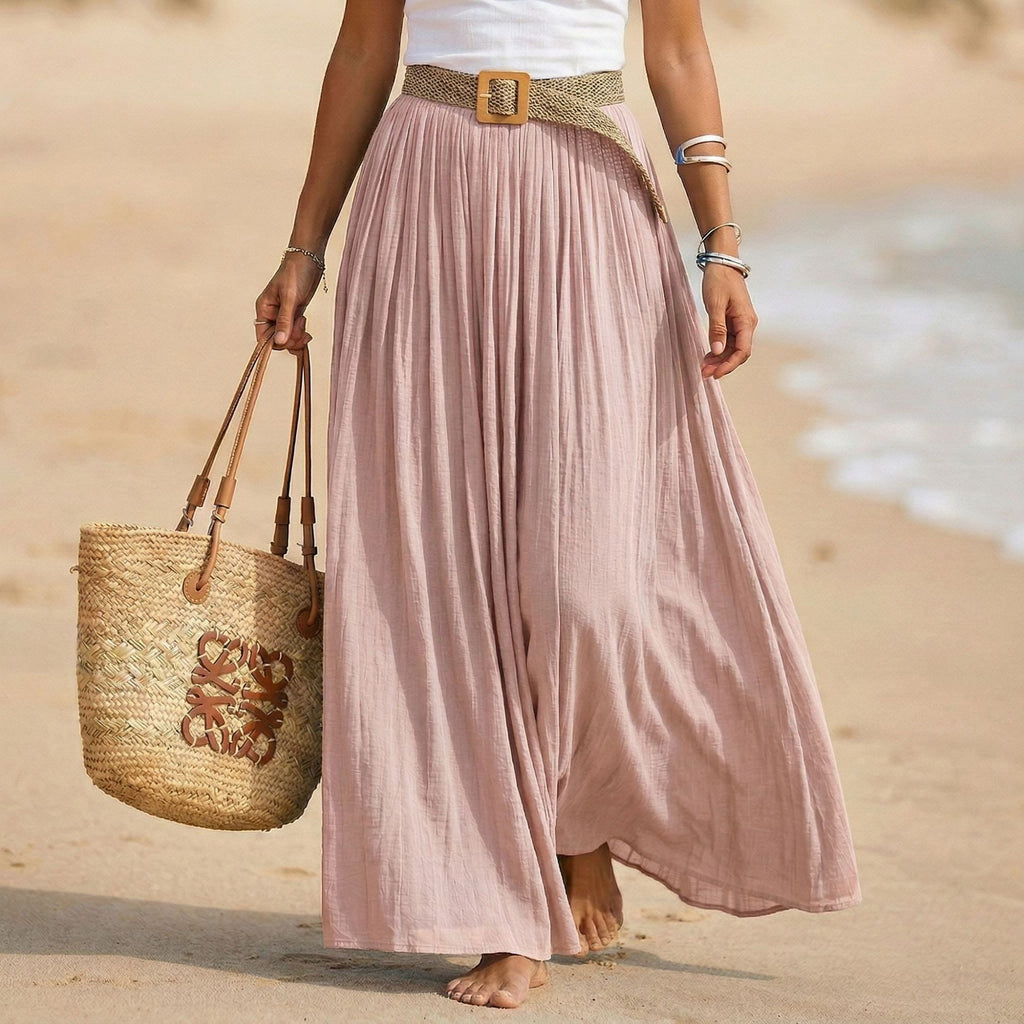 Abito maxi donna svasato con vita morbida stile mare