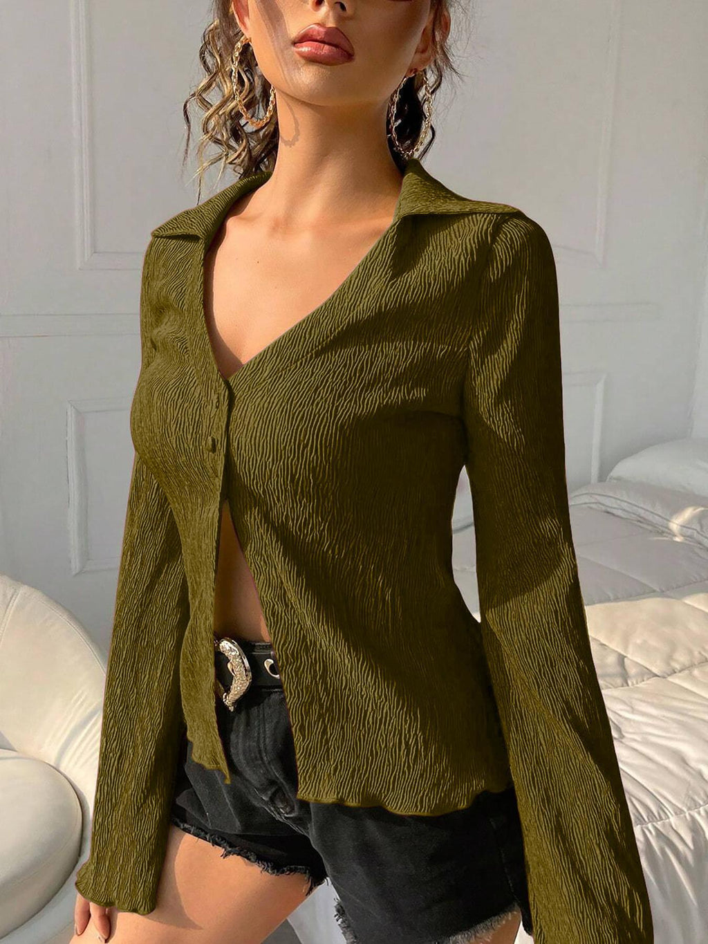Top femme rétro en maille dense à manches longues - Doux et facile à porter