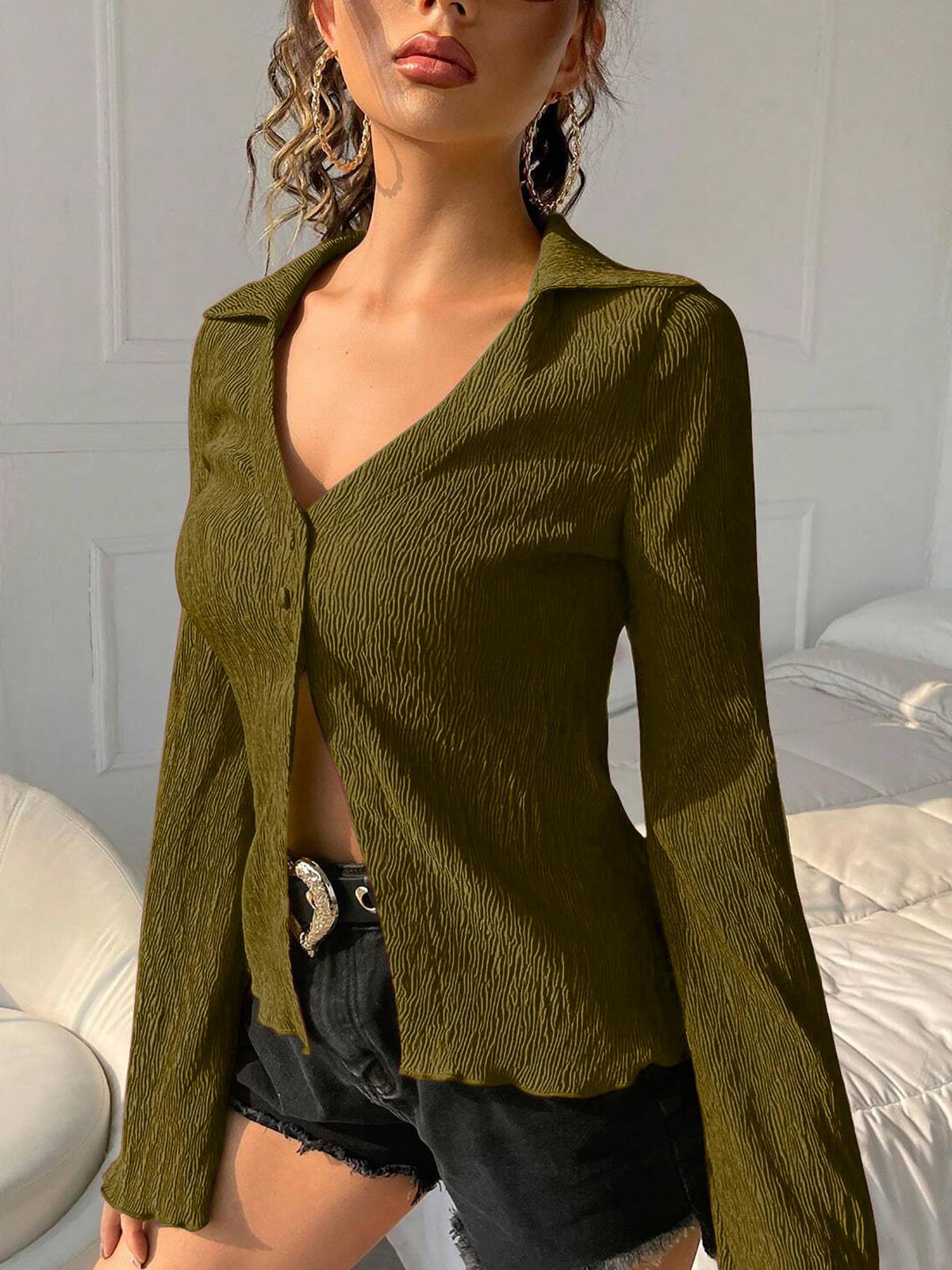 Top femme rétro en maille dense à manches longues - Doux et facile à porter