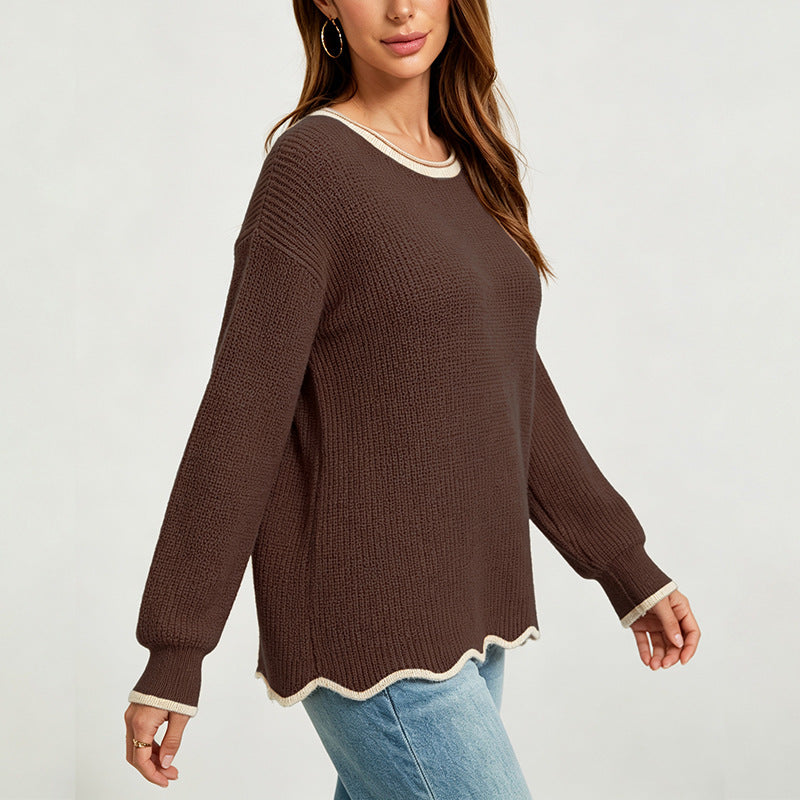 Pull femme ample à col rond en maille - Polyvalent et facile à porter