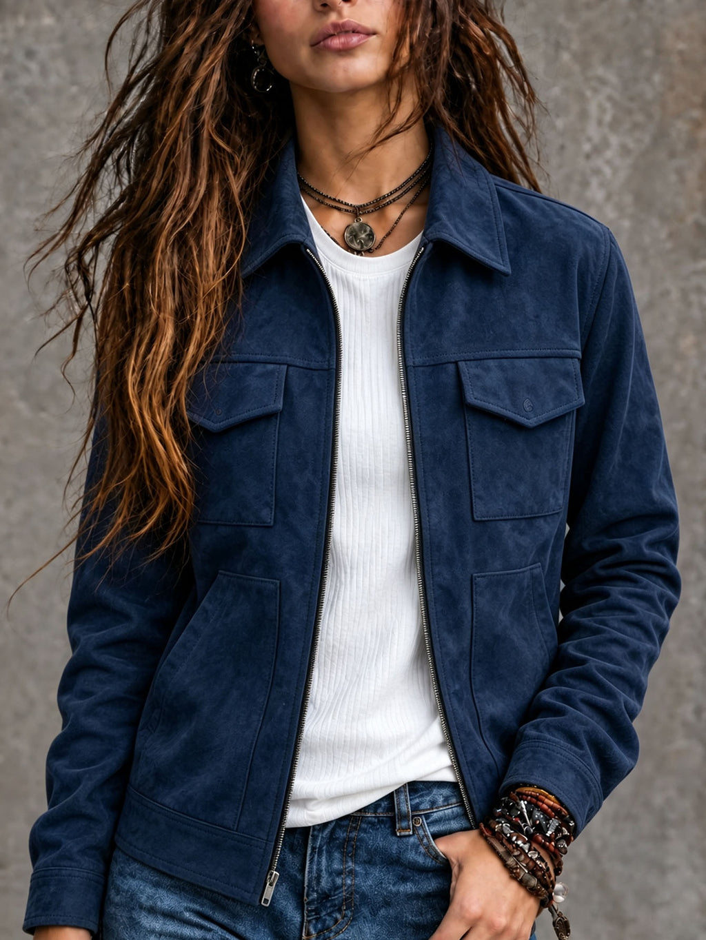 Veste vintage en suède pour femme - Décontractée et intemporelle