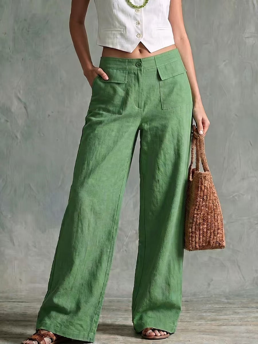 Womens Solid-color Fashionable Loose Casual Elastic-waist Trousers