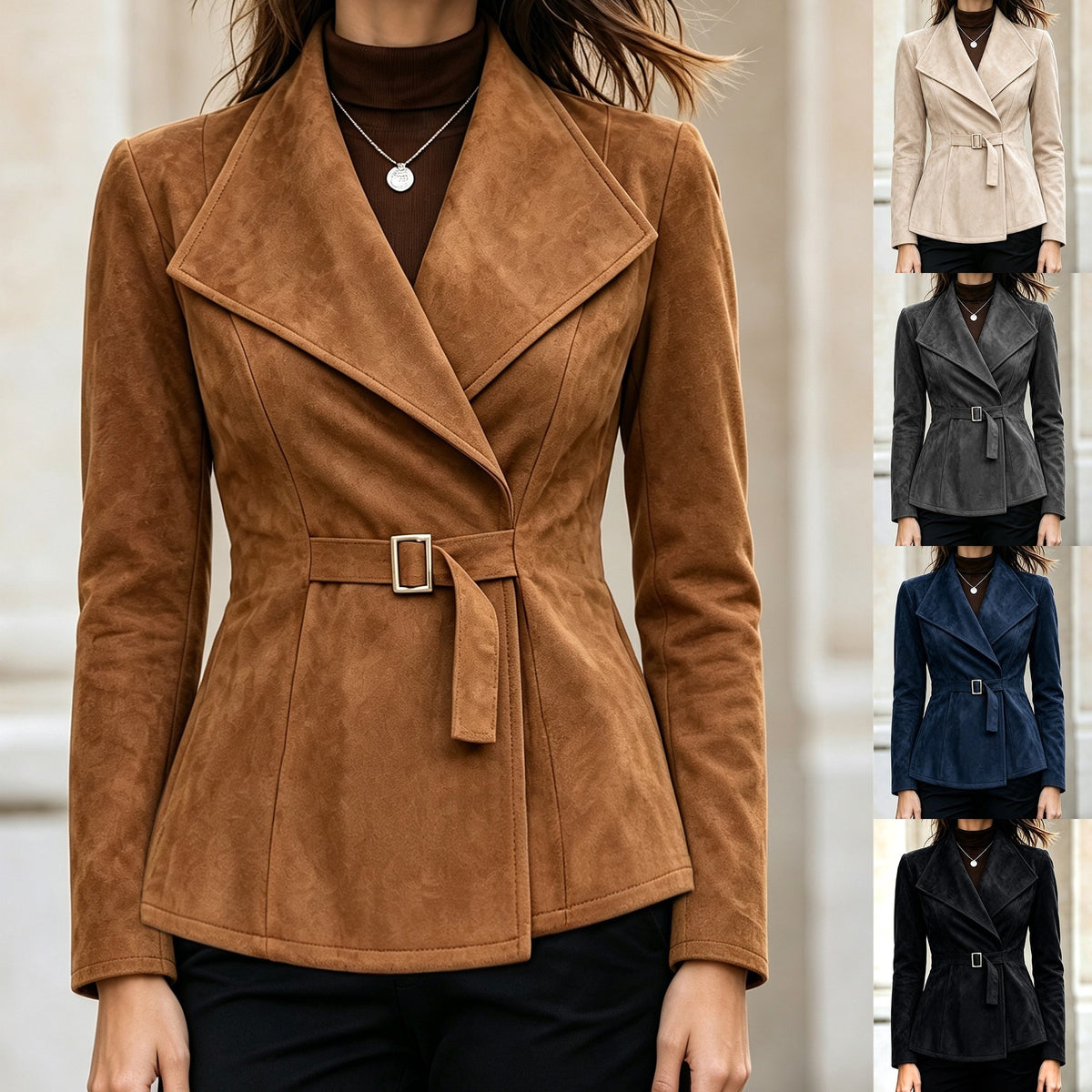 Cappotto donna effetto camoscio con revers – Elegante e di tendenza
