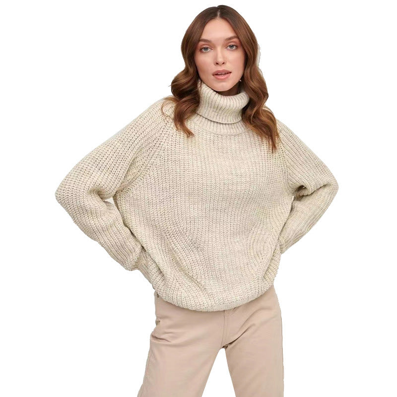 Pull femme à col montant en maille épaisse - Doux et confortable