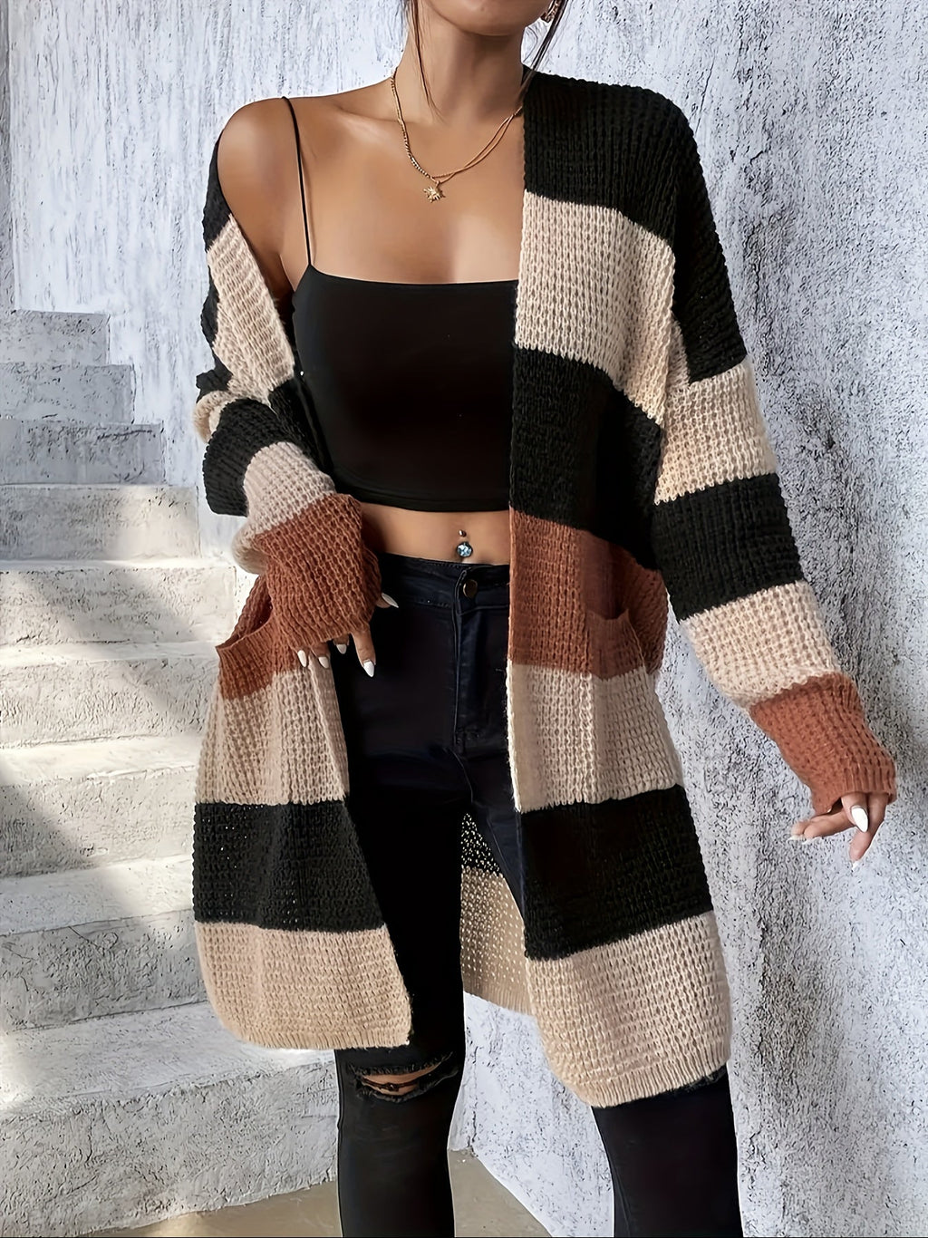 Cardigan lungo donna color block - Moderno e confortevole