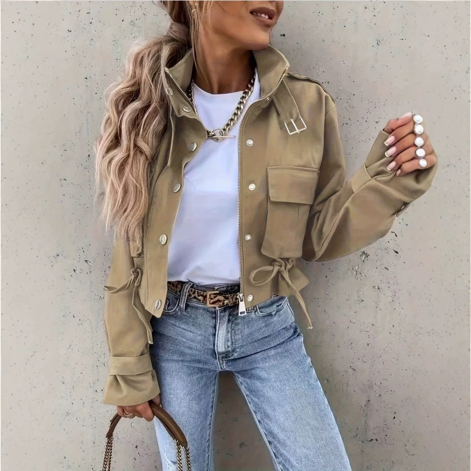Giacca donna stile biker con collo alto - Moderna e urbana