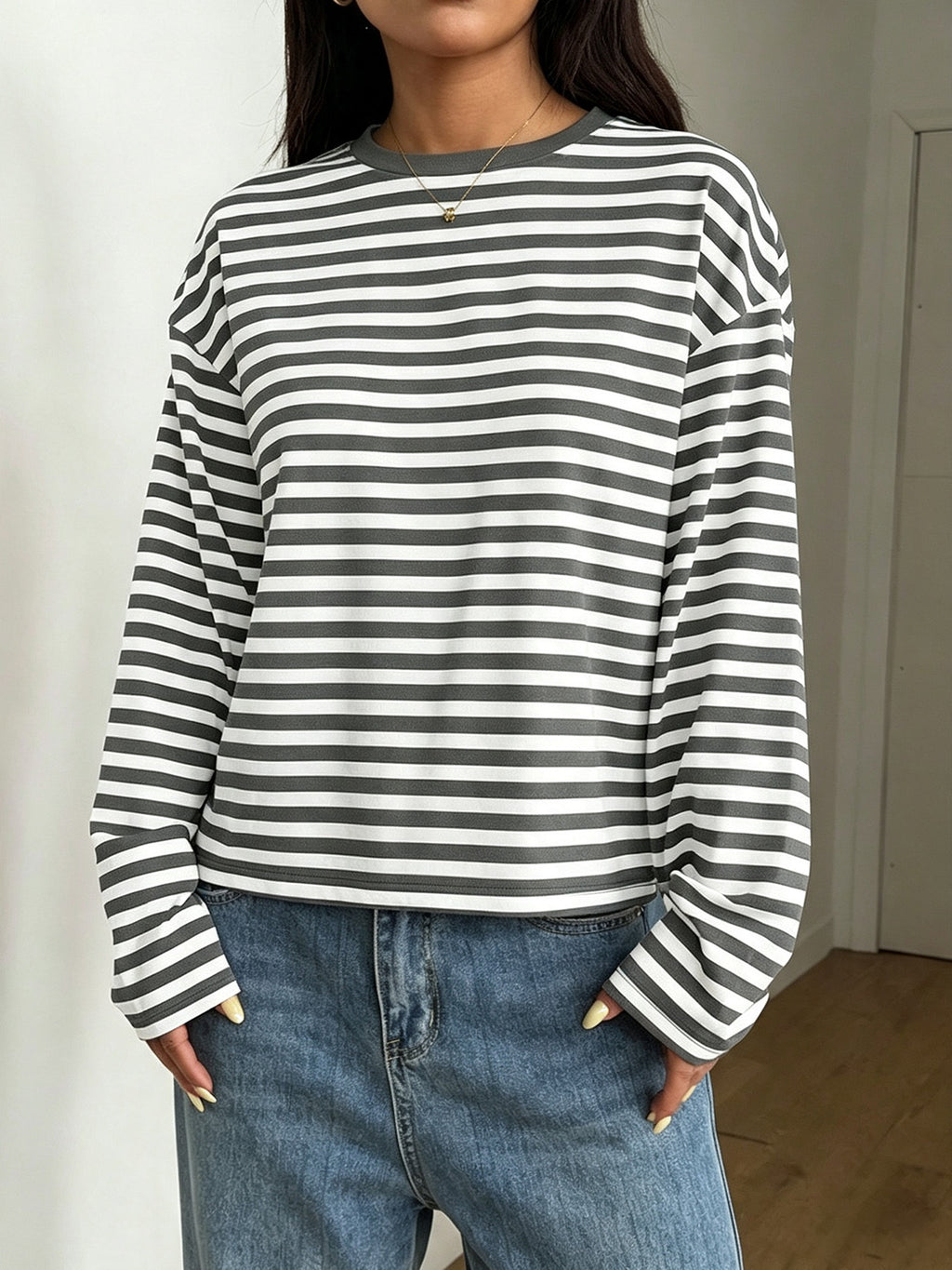 T-shirt femme à col rond color block - Doux et polyvalent