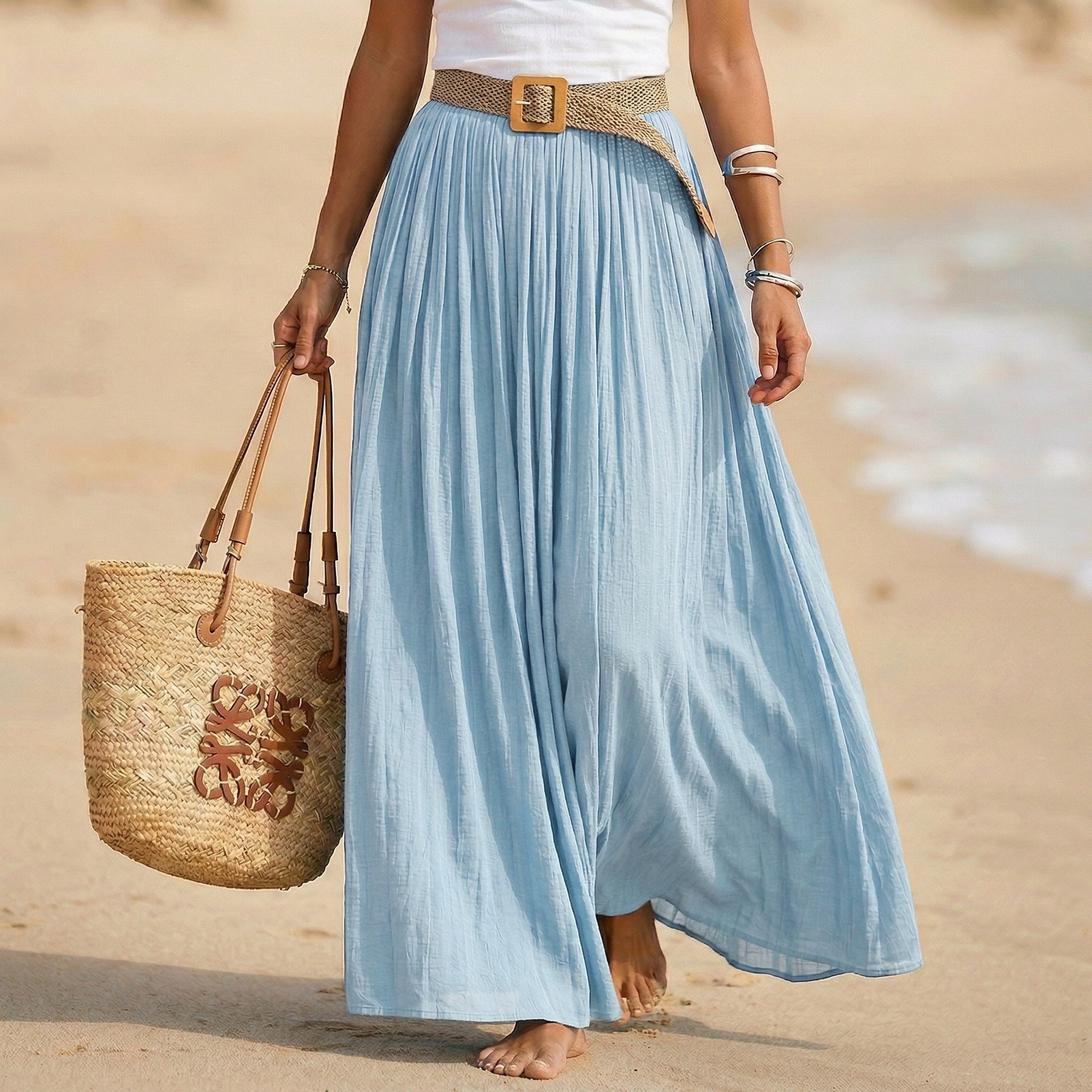 Abito maxi donna svasato con vita morbida stile mare