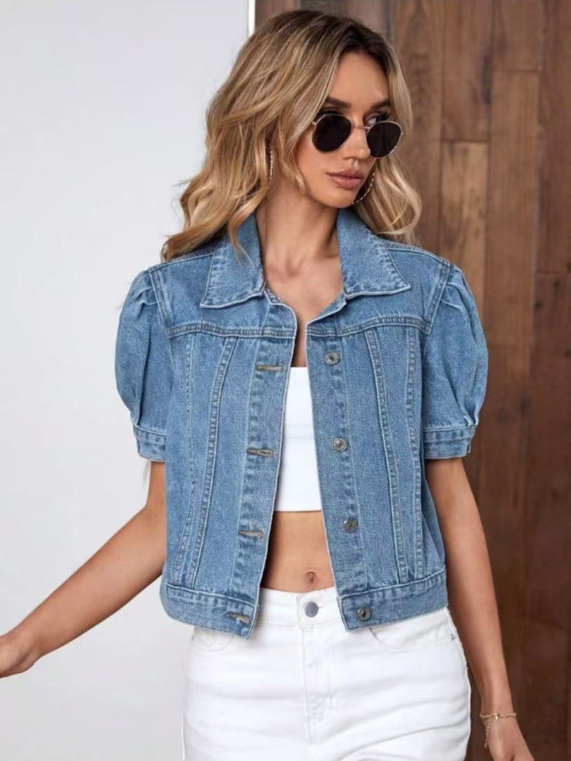 Giacca donna in denim retrò con maniche a sbuffo - Moderna e casual