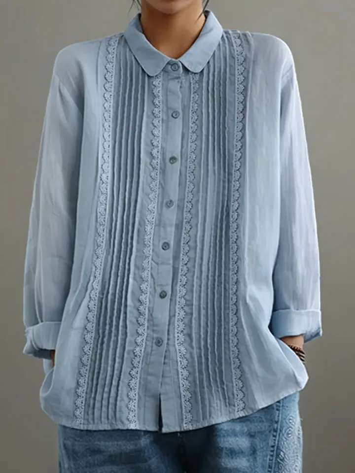 Camicia da donna in cotone e lino – Modello estivo leggero ed elegante con pizzo