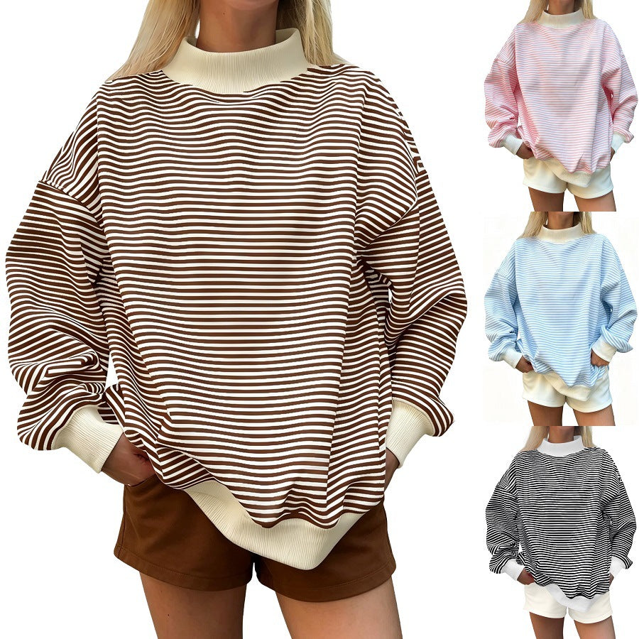 Pull femme rayé à manches longues - Décontracté, doux et automnal