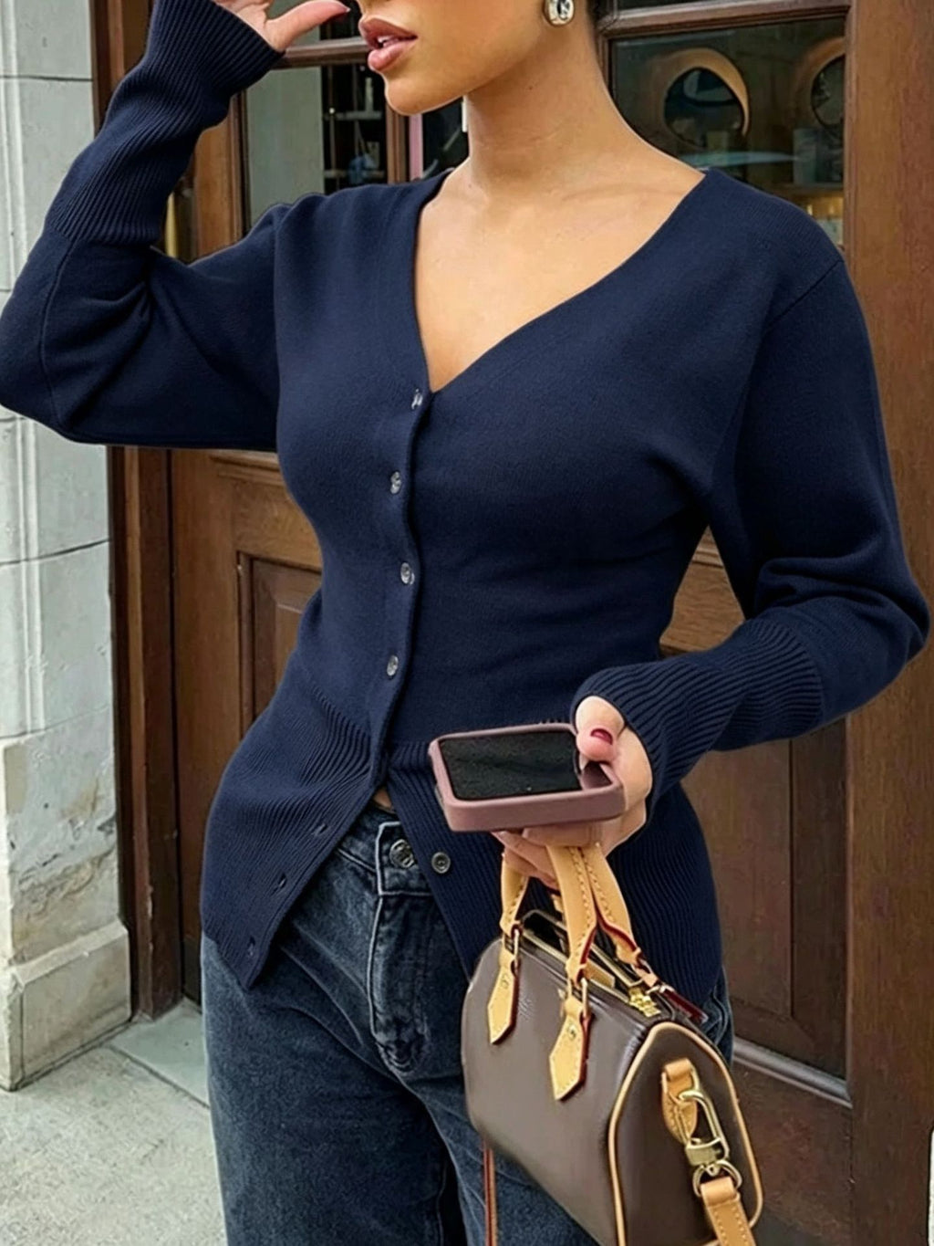 Top in maglia donna collo V - Aderente e morbido