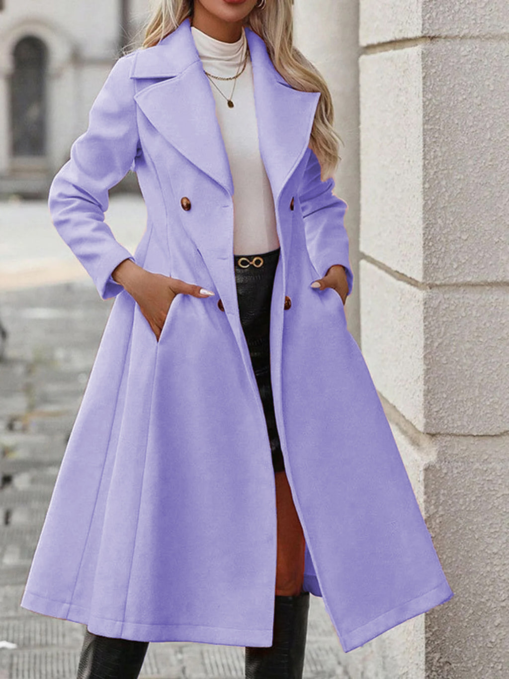 Trench lungo da donna doppiopetto con revers - Casual ed elegante