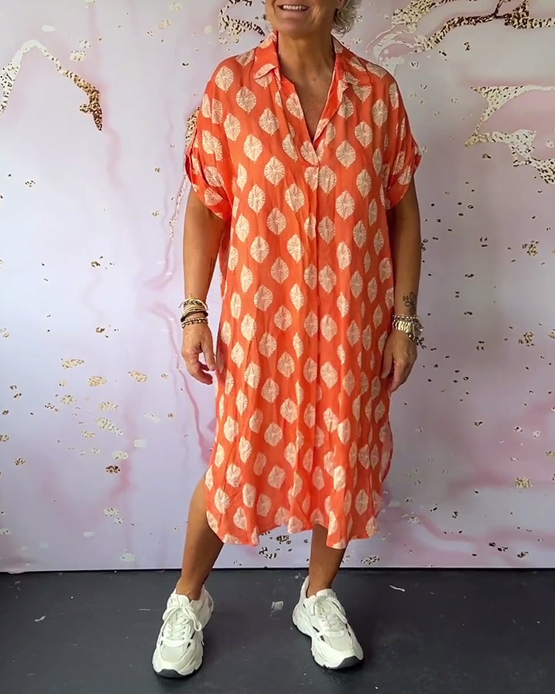 Abito Lungo Casual Donna Primavera – Colletto A Revers Maniche Corte Stile Estivo