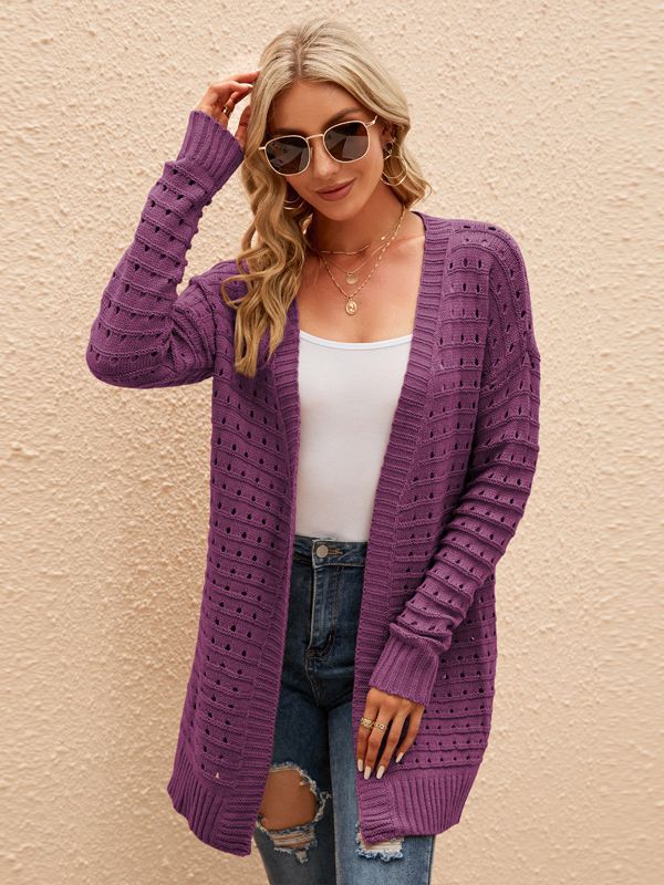 Cardigan lungo donna in maglia traforata - Morbido e versatile