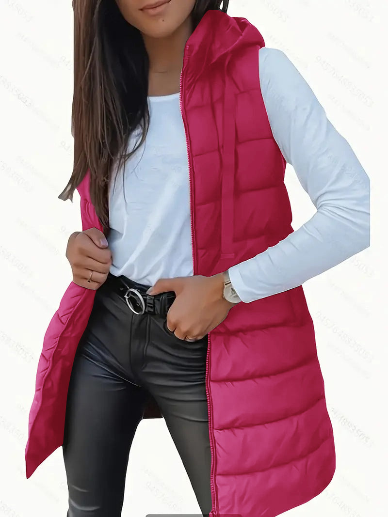 Gilet piumino lungo donna con cappuccio – Smanicato imbottito leggero per autunno e inverno