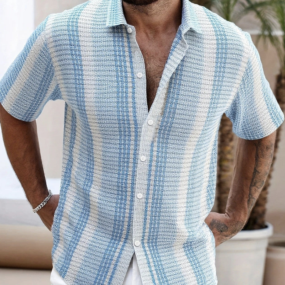 Camicia casual da spiaggia da uomo vestibilità slim e stampa 3D – Top estivo a maniche corte
