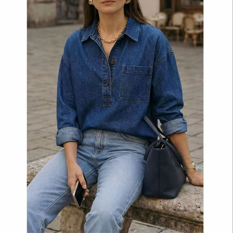 Women's faded blue denim shirt - Vintage and casual