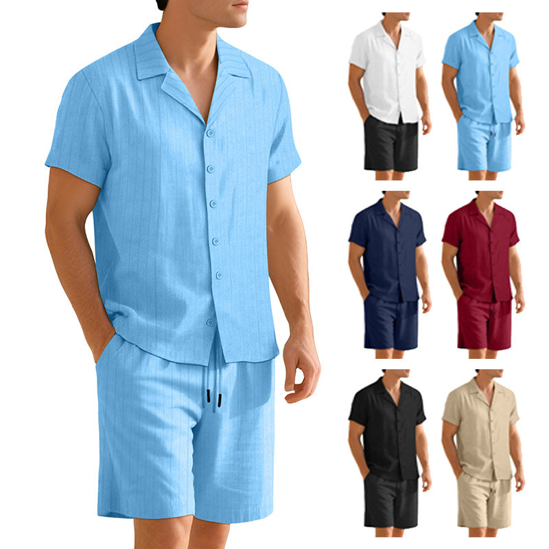 Completo casual da uomo con camicia e pantaloni – Completo resistente a maniche corte per tutti i giorni