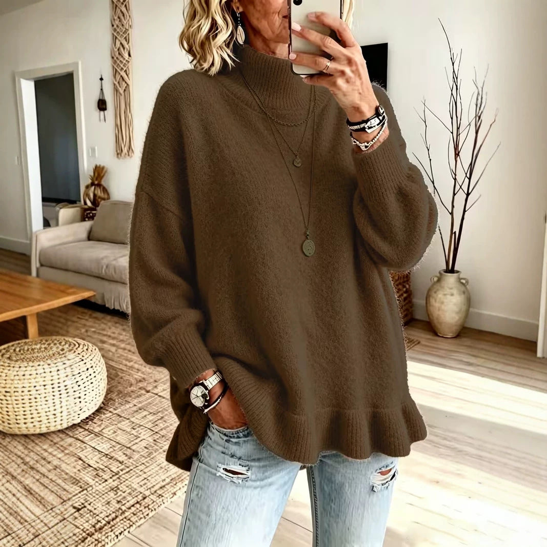 Maglione donna in maglia con bordo ondulato – Morbido e femminile
