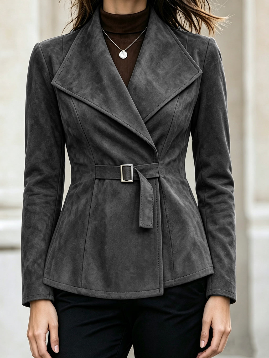Cappotto donna effetto camoscio con revers – Elegante e di tendenza