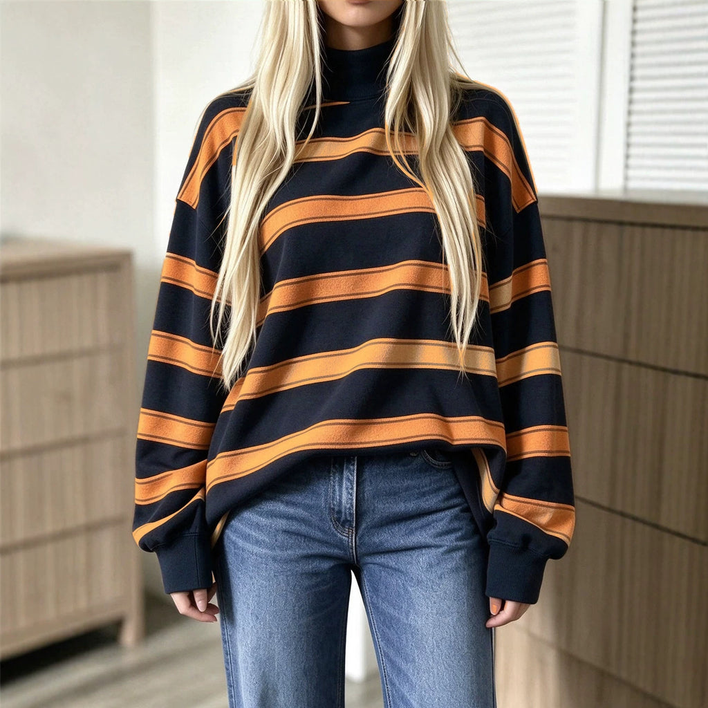 Sweat-shirt femme à rayures imprimées – Décontracté et tendance