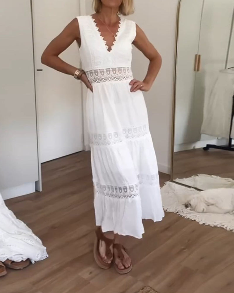 Abito lungo Stella in pizzo bianco stile boho chic