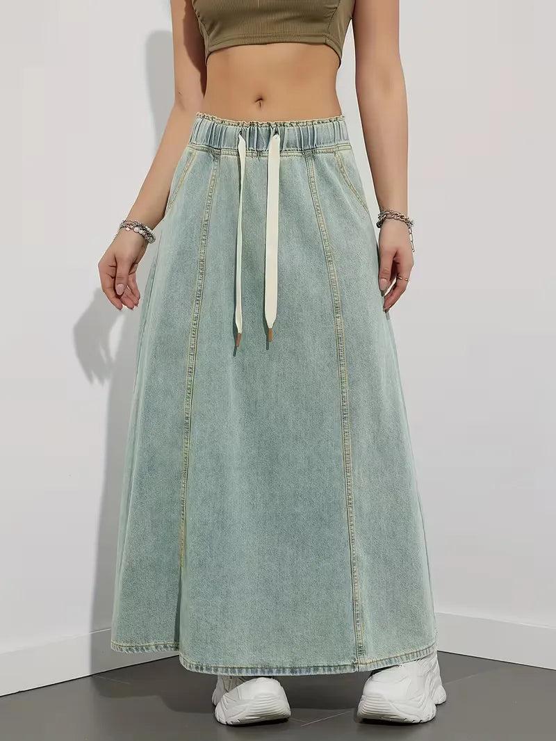 Gonna maxi in denim da donna con vita elasticizzata - Comoda e pratica