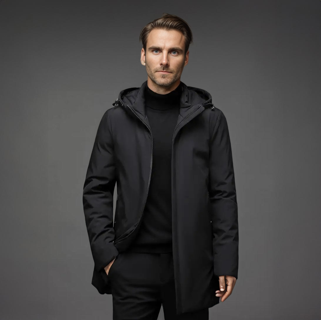 Parka con cappuccio di media lunghezza da uomo – Caldo cappotto invernale