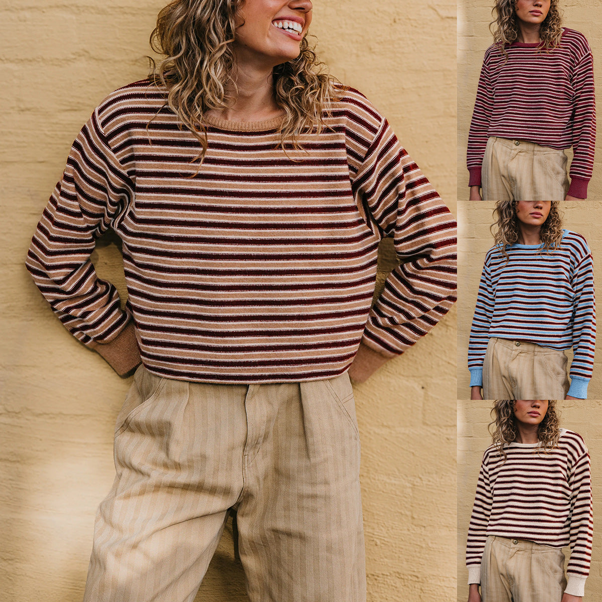 Pull femme rayé à blocs de couleurs en maille - Doux et moderne