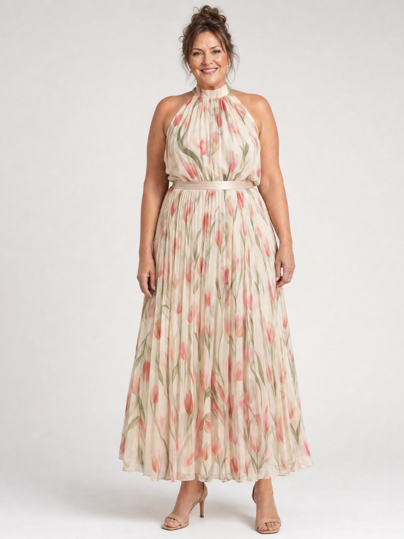 Abito midi floreale da donna con collo halter - Elegante ed estivo