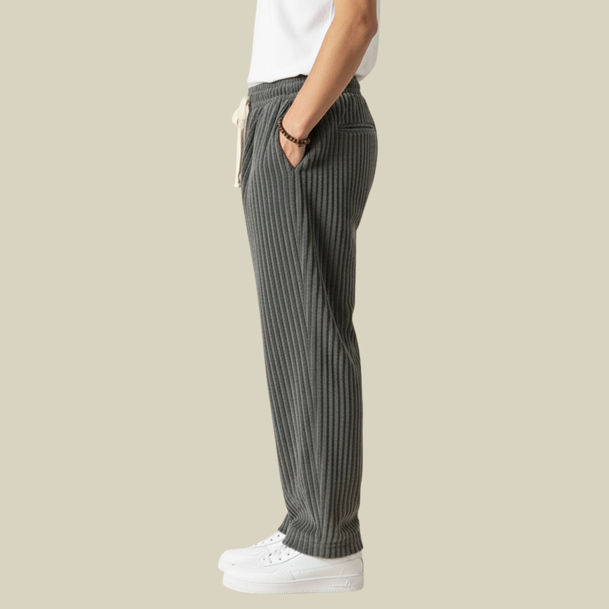 Pantaloni comodi in velluto a coste da uomo – Elastico in vita con tasche
