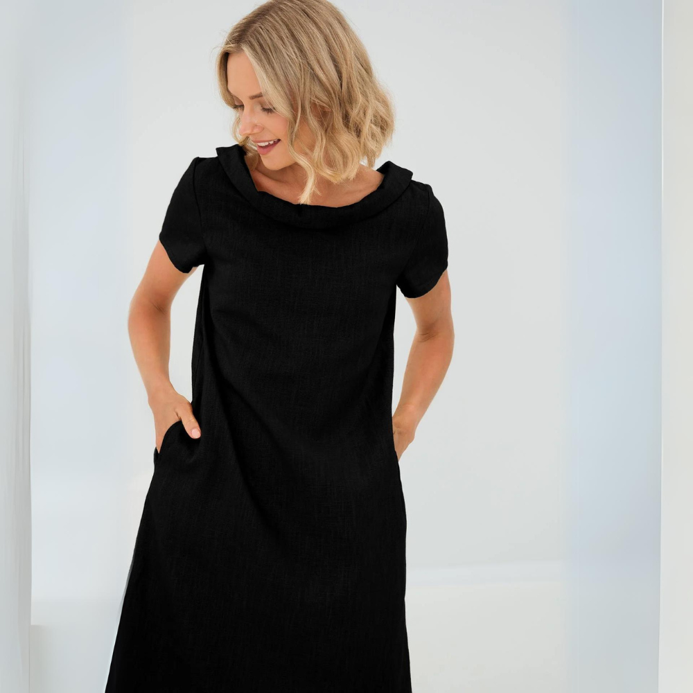 Abito morbido in lino da donna con tasche – Vestito casual estivo fluido
