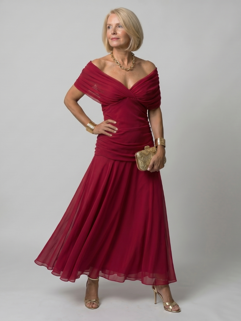 Abito midi da donna con spalle scoperte - Fluido e romantico