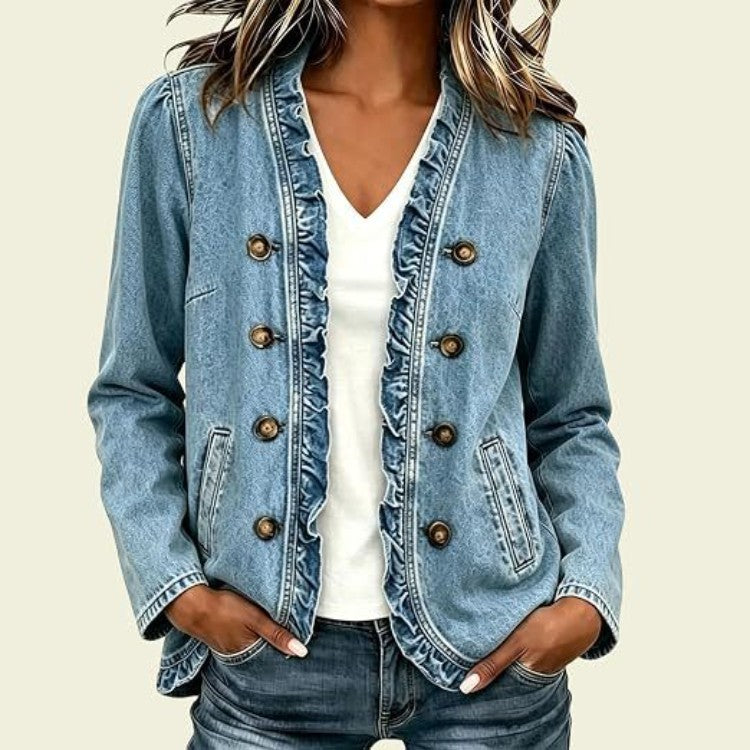 Veste en jean femme avec volant et boutons - Décontractée et originale