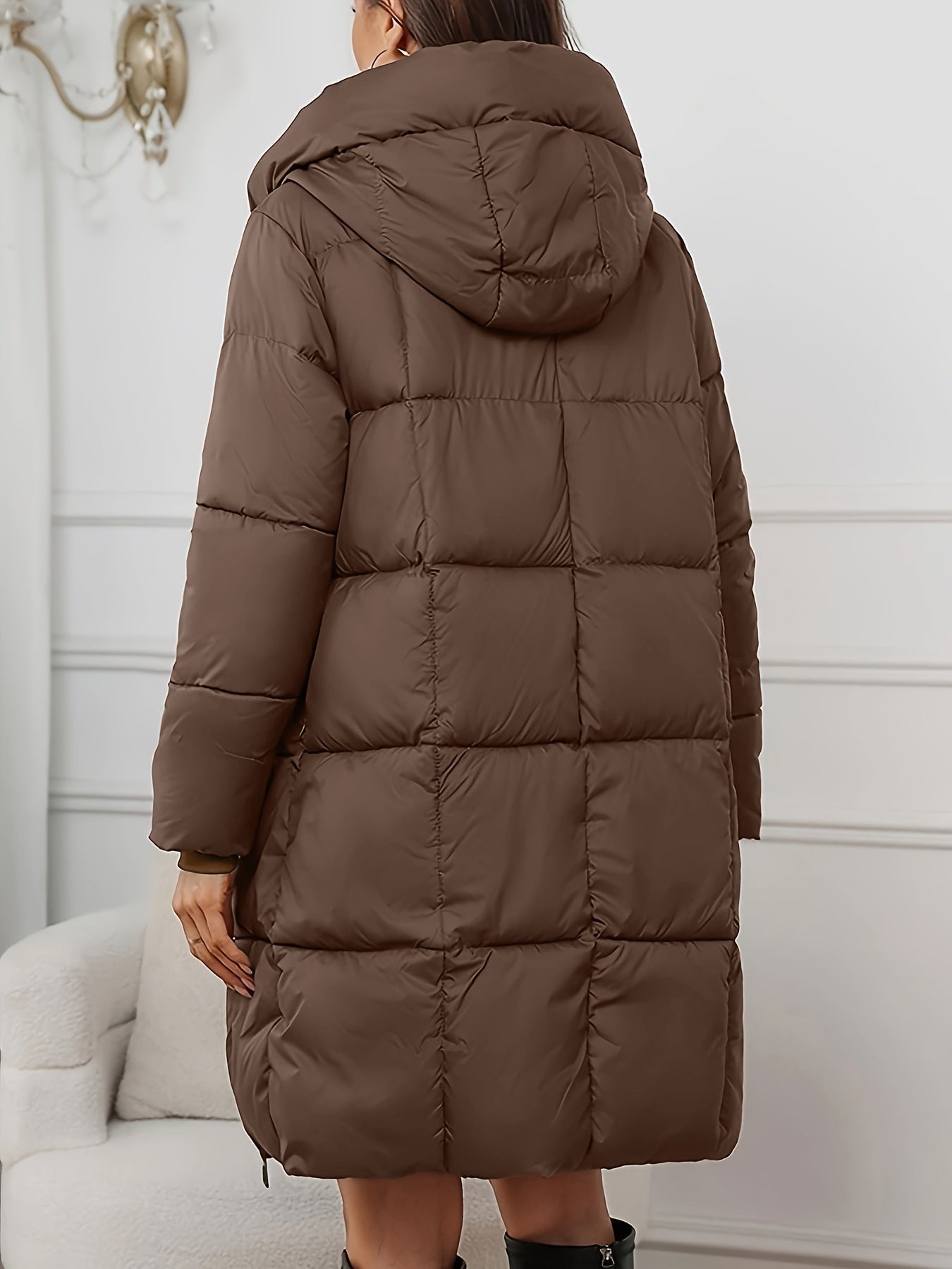 Abrigo largo acolchado para mujer con capucha – Estilo invernal cálido y ligero