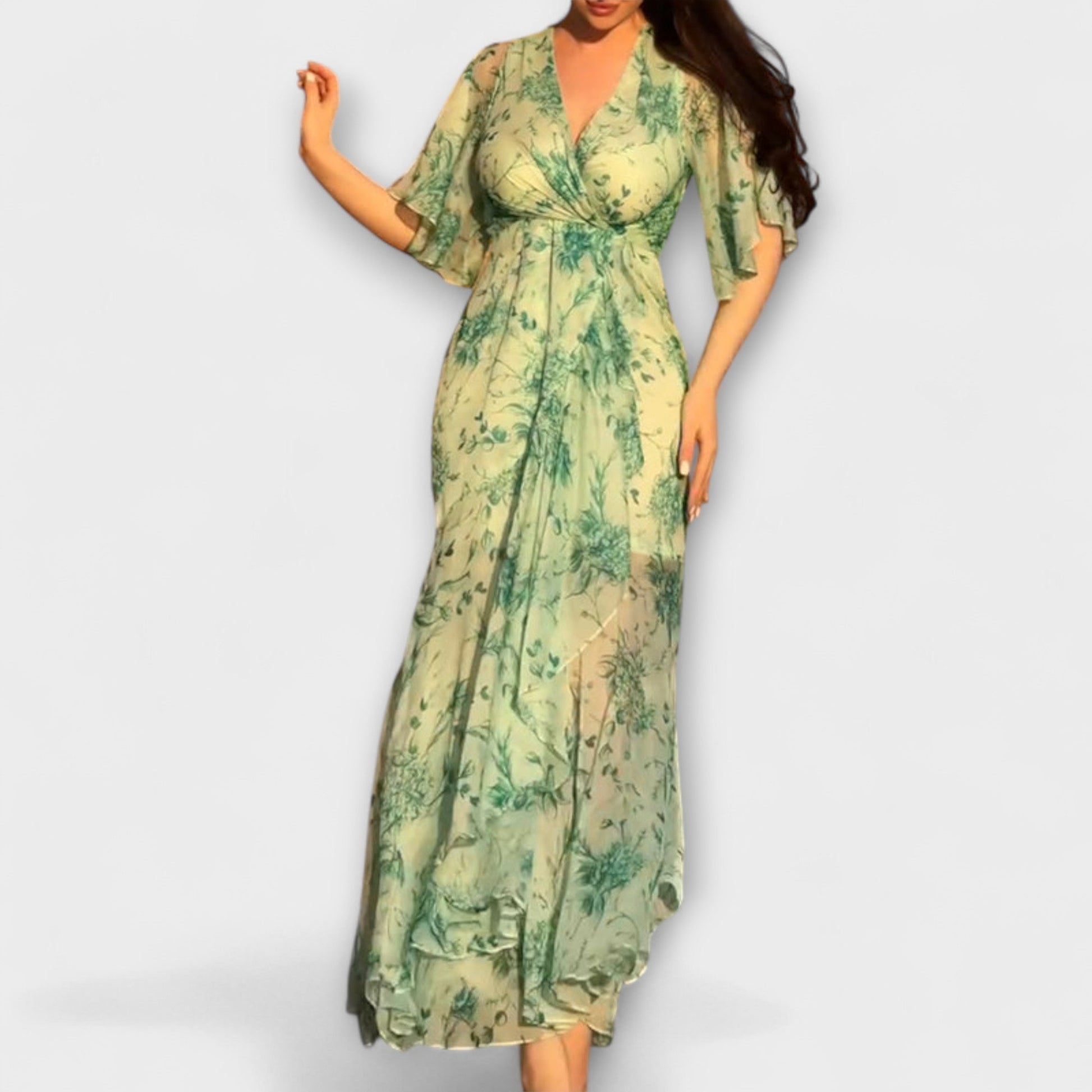 Abito floreale da donna con scollo a V – Elegante e fluido