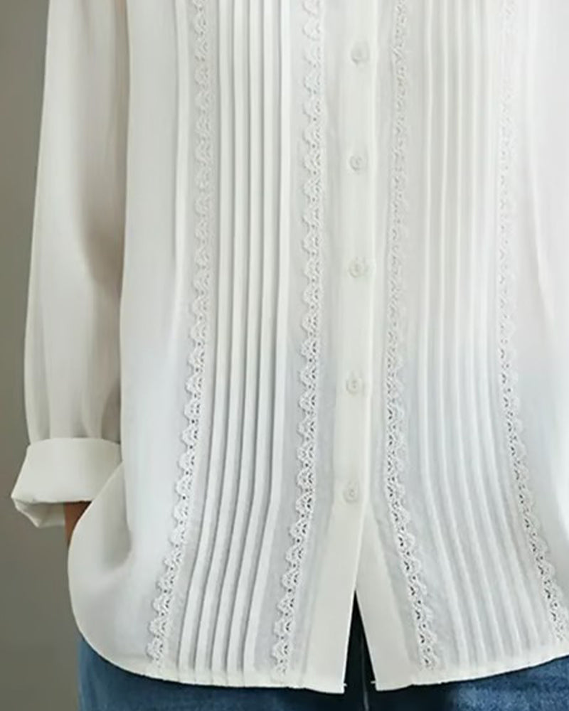 Camicia da donna in cotone e lino – Modello estivo leggero ed elegante con pizzo